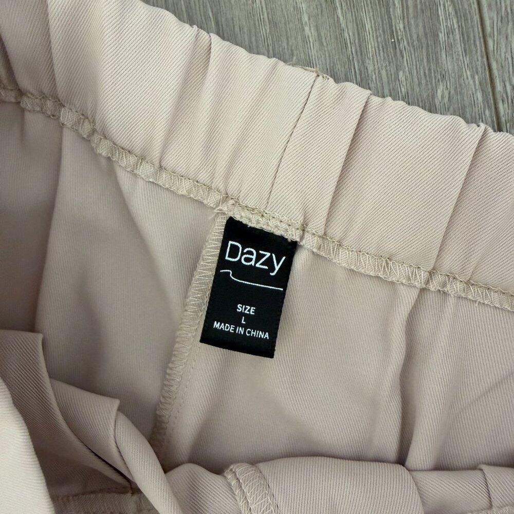 Dazy Tan Stretch High Waist Pleated Pants | Size L | Wide Leg - Picture 4 of 5